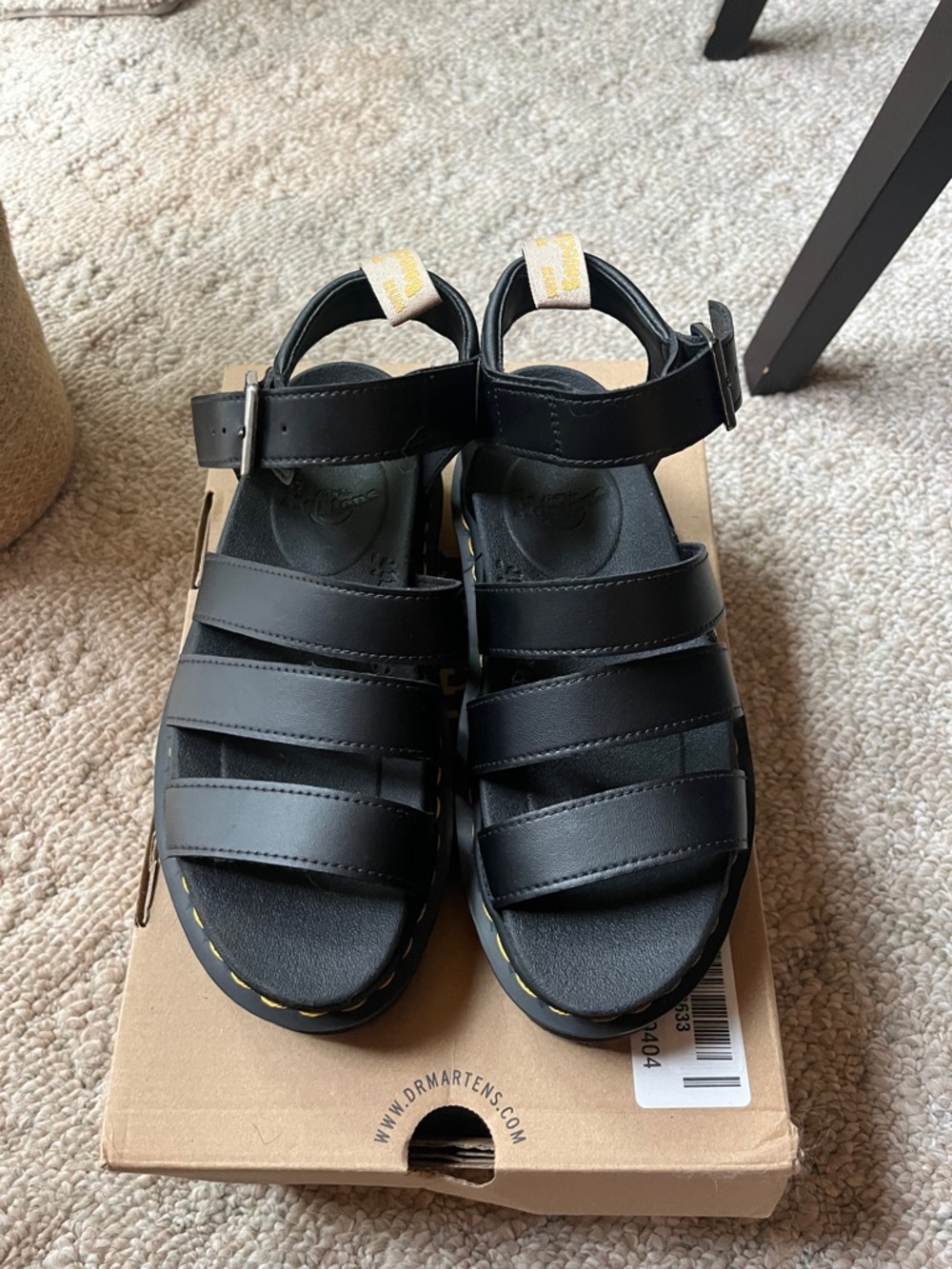 Dr. Martens Women’s Black V Blaire Sandals with Yellow Stitching Never Worn